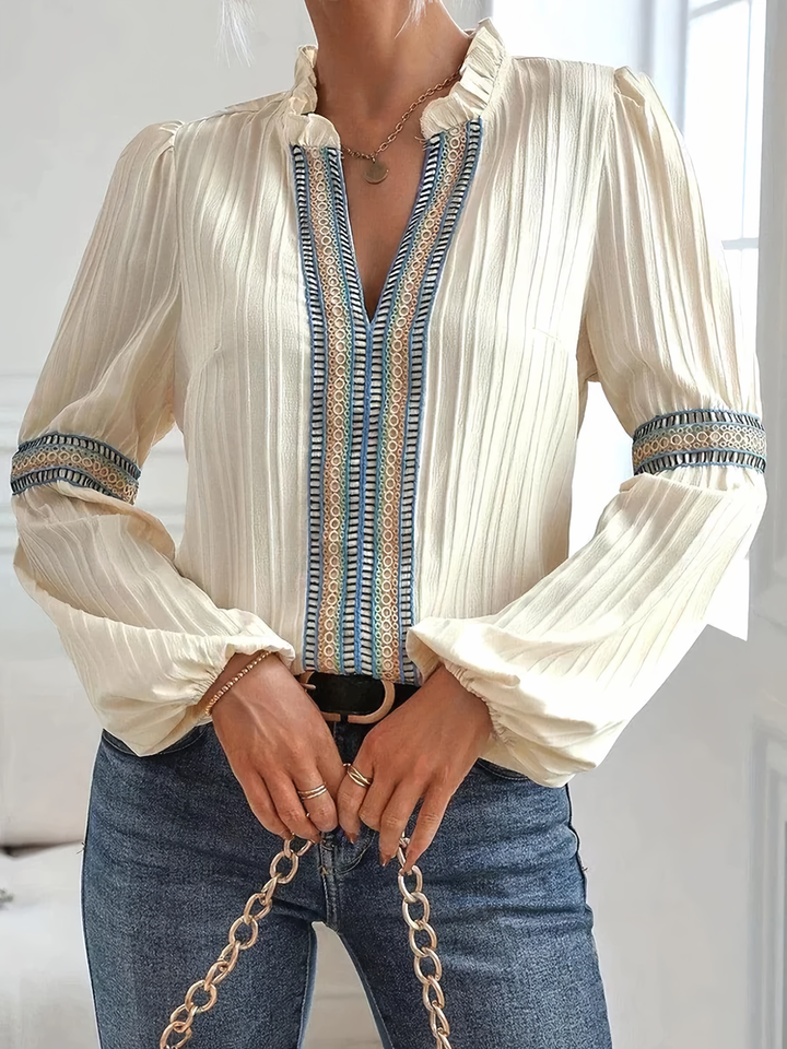 REEF BLOUSE WITH RUFFLED NECKLINE